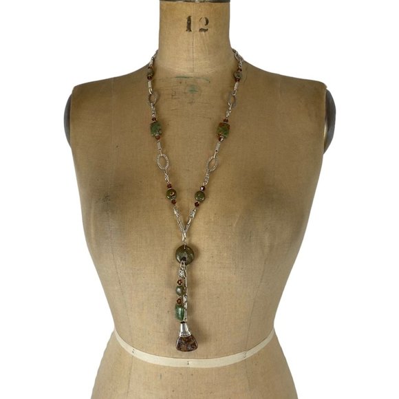 Silver/Beaded Long Boho Necklace - Picture 1 of 9